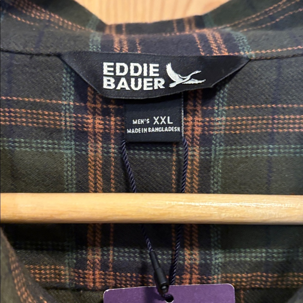 Eddie Bauer Olive Green and Navy Plaid Flannel Button-Down Shirt Sz XXL - Picture 4 of 7